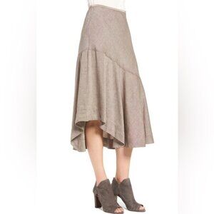 NIC+ZOE  'Long Engagement' Midi Skirt Linen Blend Asymmetrical Neutral Size 10